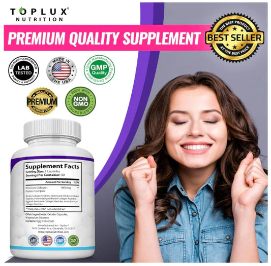 Colágeno Multitipo de Alta Potencia 90 Cápsulas | Toplux Nutrition
