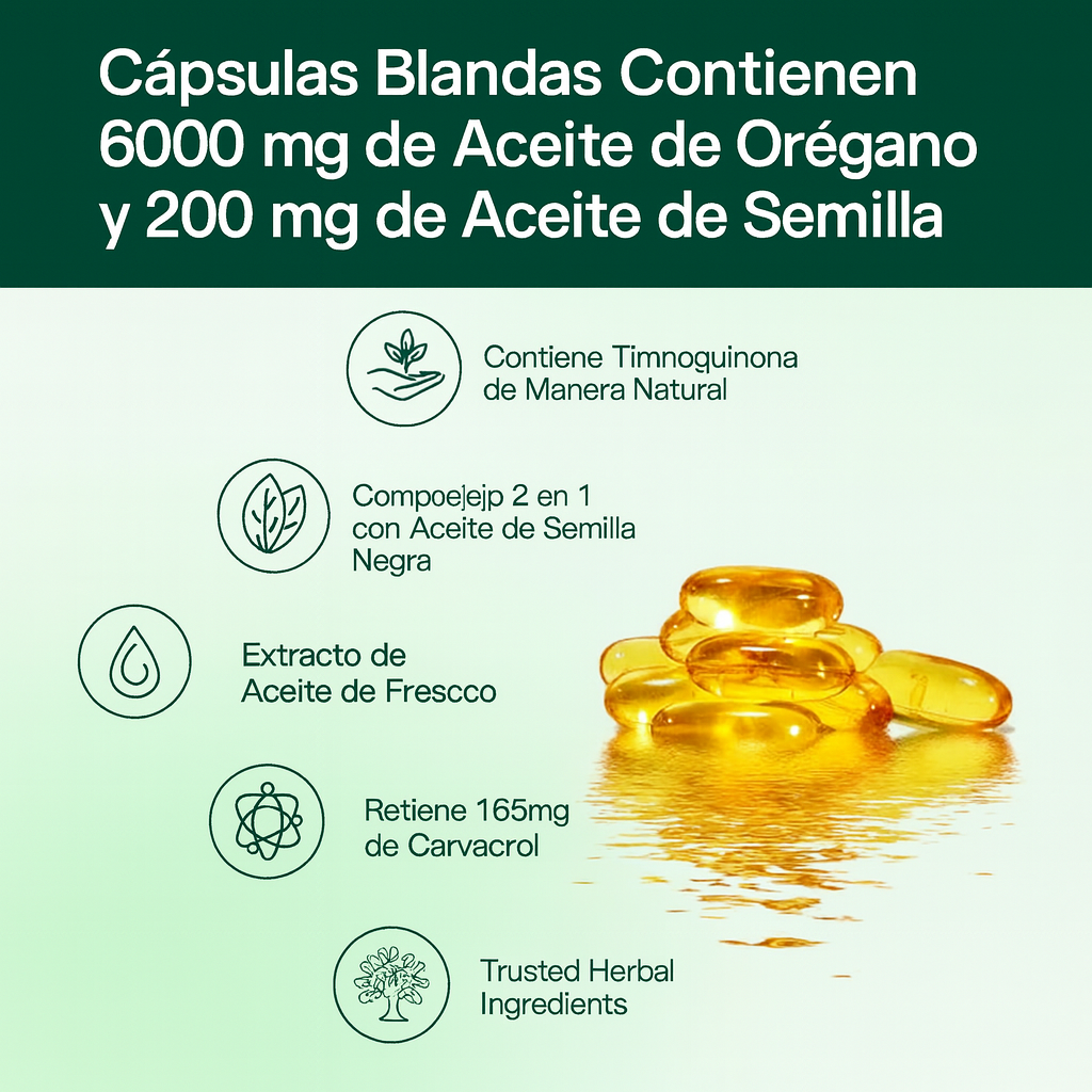 🌿Aceite Orégano + aceite de semillas negras en Cápsulas – Potente Apoyo Natural
