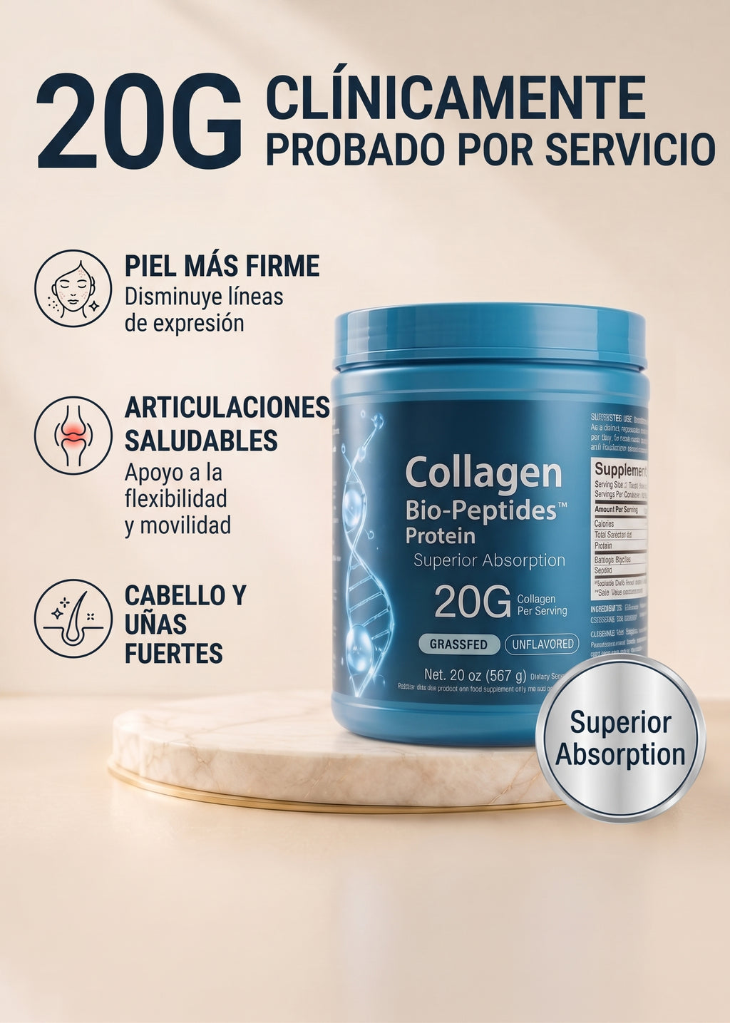 Collageno Bio-Peptides™, Proteína, Sin sabor, 567 g (20 oz)