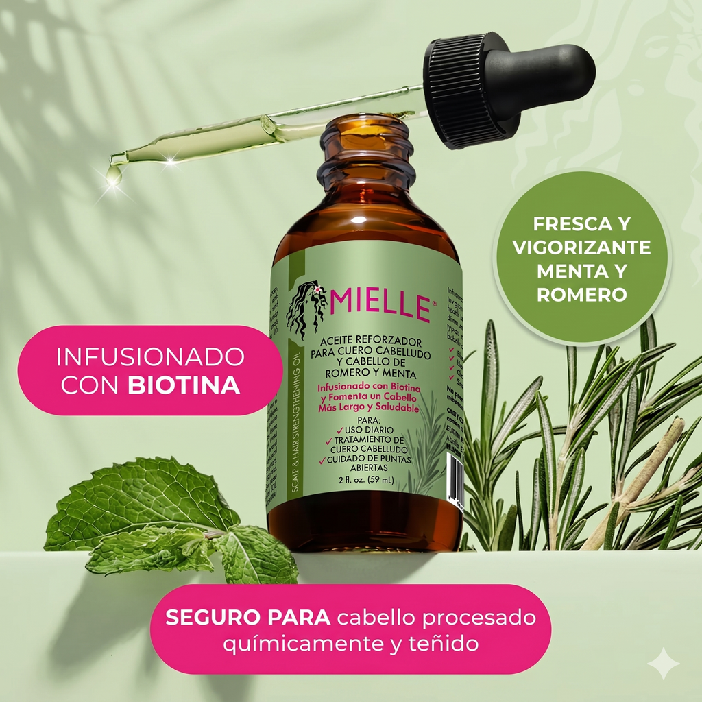Mielle, Aceite para fortalecer el cuero cabelludo y el cabello, Romero y menta, 50 ml (2 oz. líq.)