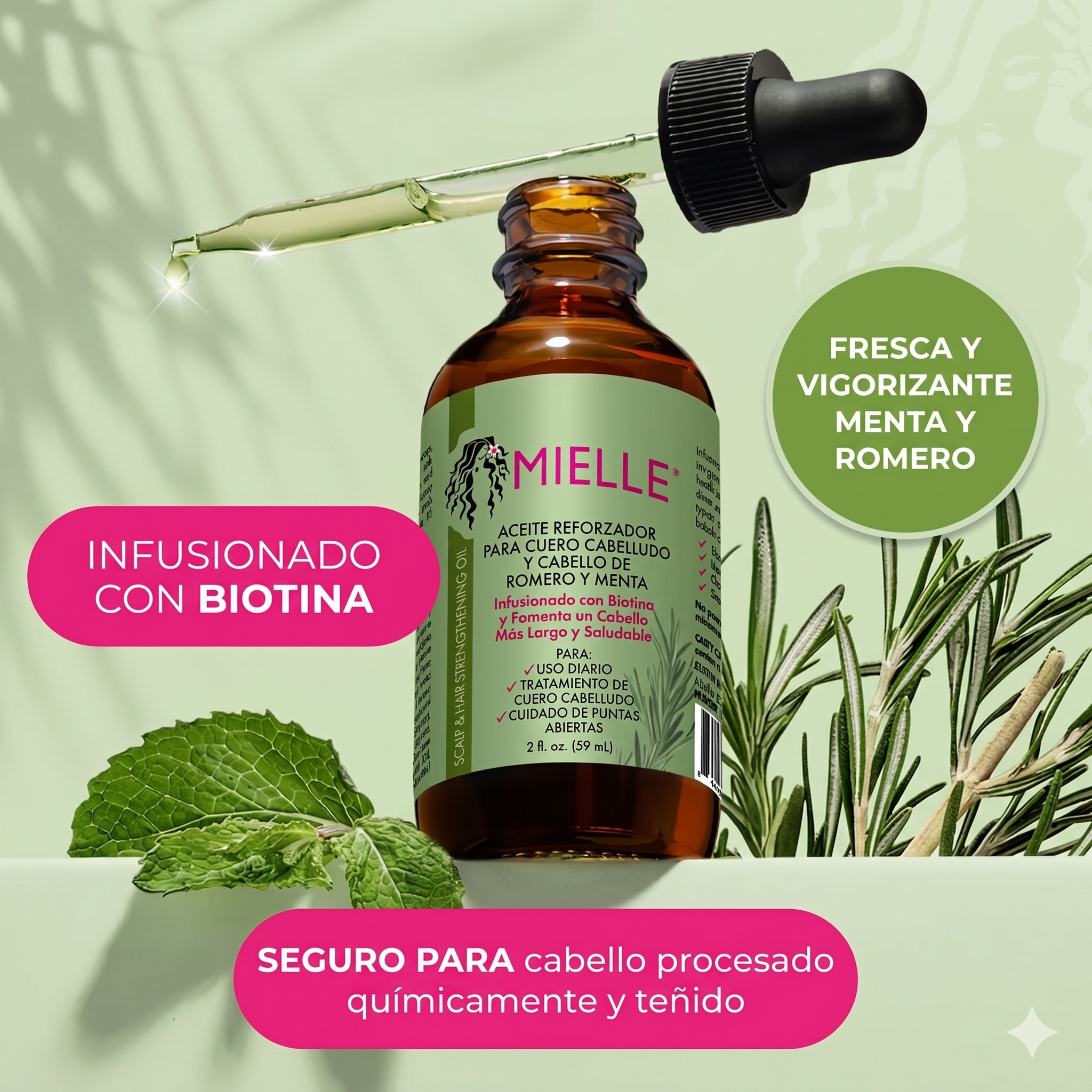 Mielle, Aceite para fortalecer el cuero cabelludo y el cabello, Romero y menta, 50 ml (2 oz. líq.)