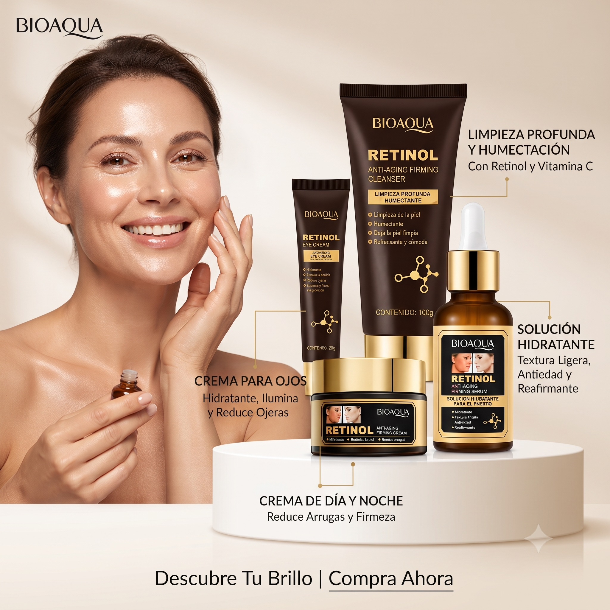 Kit BIOAQUA Retinol 4 en 1 | Piel Más Firme, Suave e Hidratada