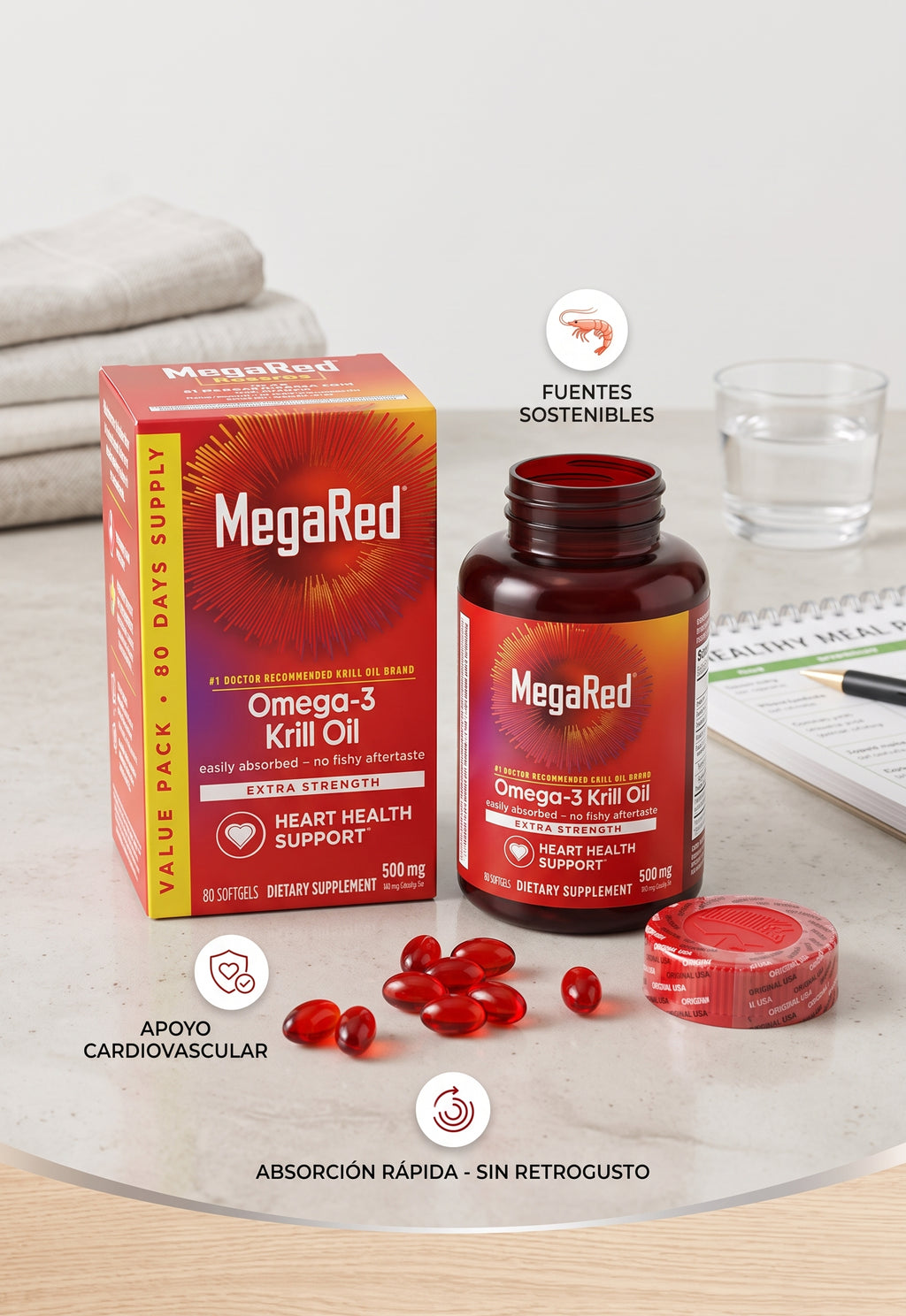 🦐 MegaRed Omega-3 Krill Oil 500 mg – 80 Softgels