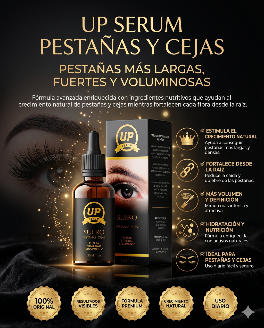 SERUM UP CRECIMIENTO DE PESTAÑAS Y CEJAS 30ML/ Solo por hoy 2 X s/75.00